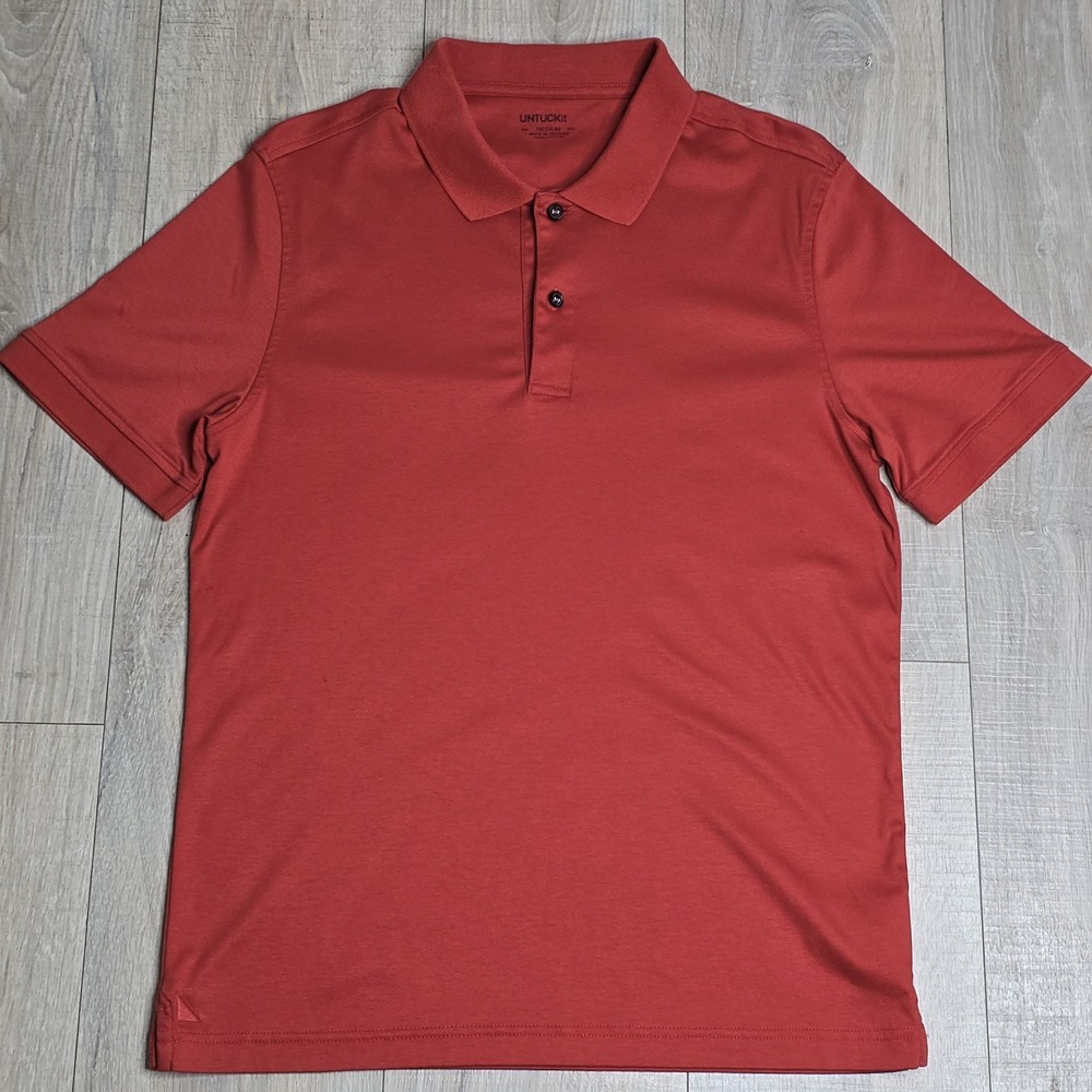 Untuckit Damaschino Men's Size MEDIUM Polo‎ Shirt 100% Cotton Orange Spring 2023